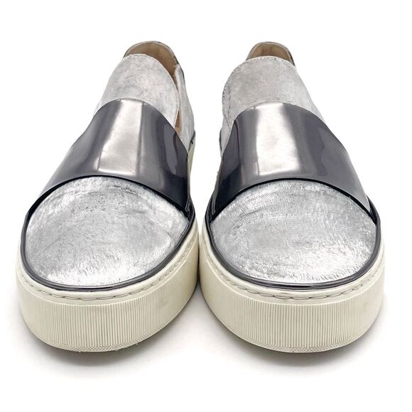 Stuart Weitzman Boyband Argento Velvet Platform Sneaker Silver Platinum Size 8 - Picture 8 of 16